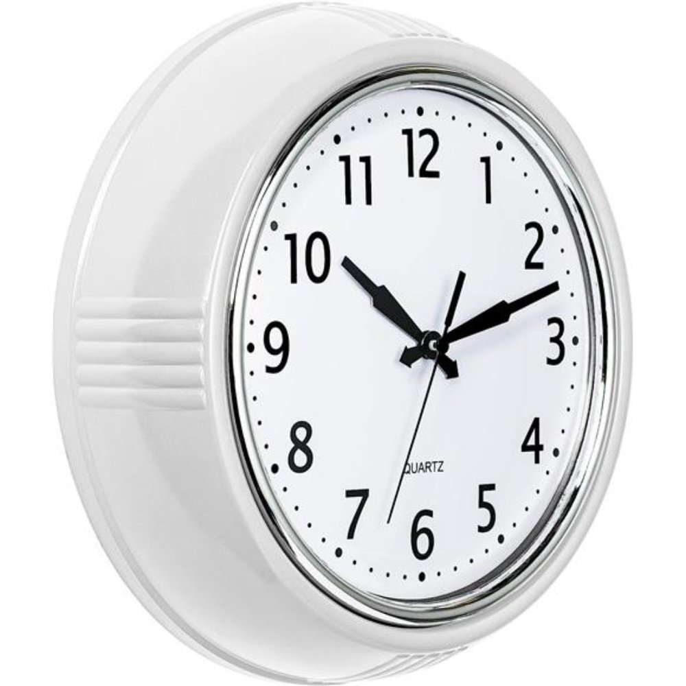 Retro Wall Clock 9.5 Inch White Kitchen 50's Vintage Design Round Silent